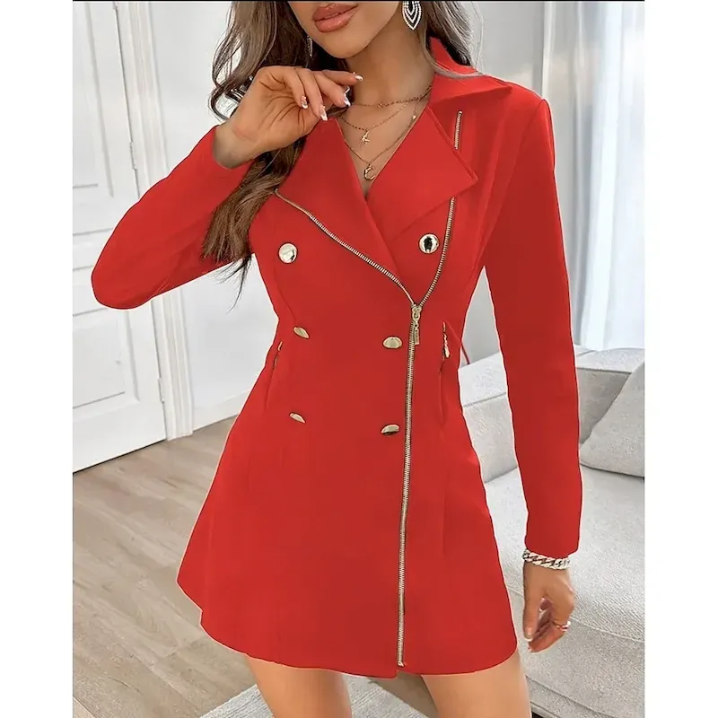 cwlapp1732191146533.webp Women's A Line Dress Mini Dress Zipper Buttons Elegant V Neck Long Sleeve Black Red Color - Image 1