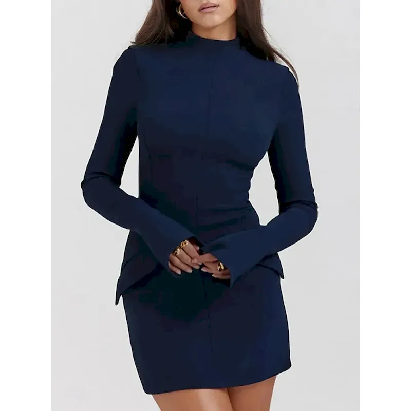 rytfuu1754531947634.webp Women's Mini Dress Casual Dress Sheath Dress Fashion Modern Outdoor Party Daily Regular Fit Plain Long Sleeve Crew Neck Black Wine Blue Brown Spring Fall Winter Autumn - Image 1