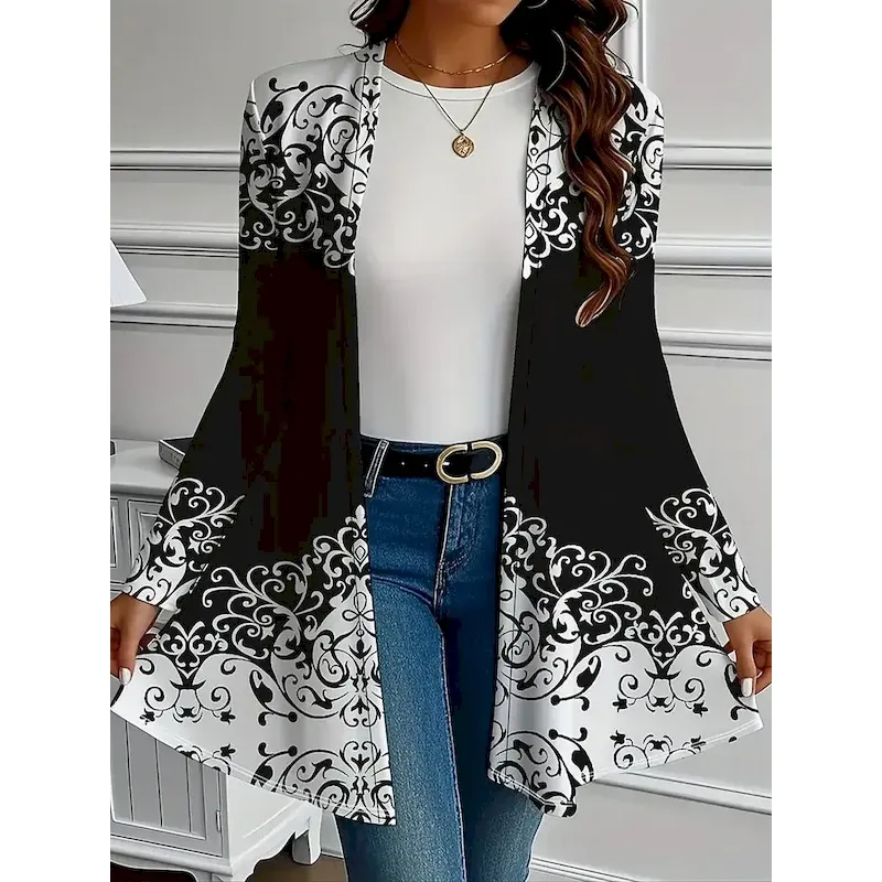 shsghk1756366644908-1.webp Women's Winter Coat Trench Coat Lightweight Comfortable Print Open Front Vintage Fashion Casual Floral Vacation Casual Long Collarless Regular Fit Long Sleeve Outerwear White Pink Blue Spring Fall - Image 1