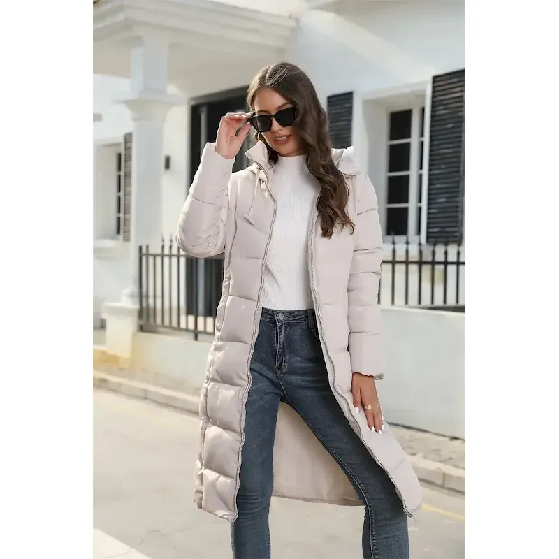 uhnunw1694504772489.webp Women's Winter Jacket Puffer Jacket Thermal Warm Windproof Zipper Daily Traditional Outdoor Casual Solid Color Outdoor Night Daily Wear Casual Daily Collarless Loose Fit Long Sleeve Outerwear Black - Image 1