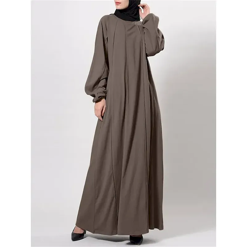 ukljks1692341019221.webp Women's Black Brown Green Spring Fall Winter Maxi long Dress Casual Dress Abaya Classic Casual Street Style Outdoor Vacation Daily Loose Fit Plain Crew Neck - Image 1