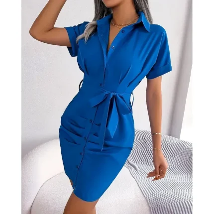Women's Mini Dress Shirt Dress Casual Dress Summer Dress Stylish Casual Vacation Daily Date Regular Fit Plain Short Sleeve Lapel Pink Red Blue Summer Spring