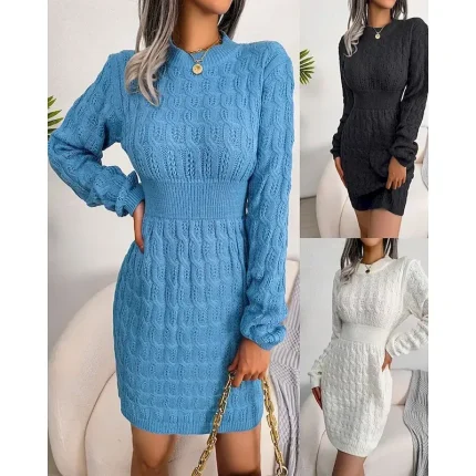 Women's Mini Dress Sweater Dress Bodycon Sheath Dress Fashion Modern Daily Weekend Regular Fit Plain Long Sleeve Crew Neck Black White Blue Spring Fall