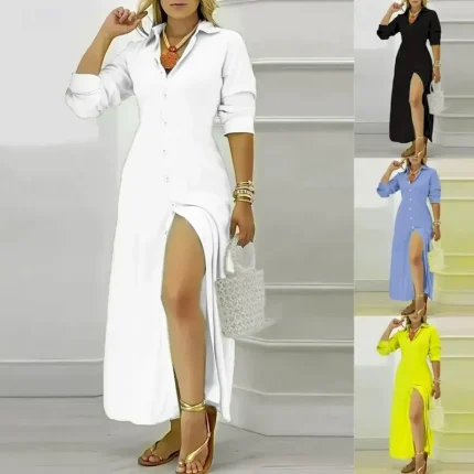 Women's Midi Dress Shirt Dress Classic Modern Vacation Daily Holiday Regular Fit Plain Long Sleeve Shirt Collar Black White Blue Summer